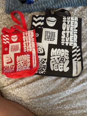 lululemon athletica Red and Black Graphic Tote Bags